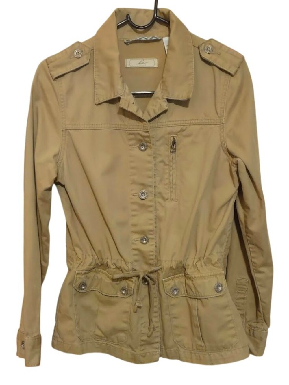 Women's Levi's military utility safari belted camel beige brown cotton jacket